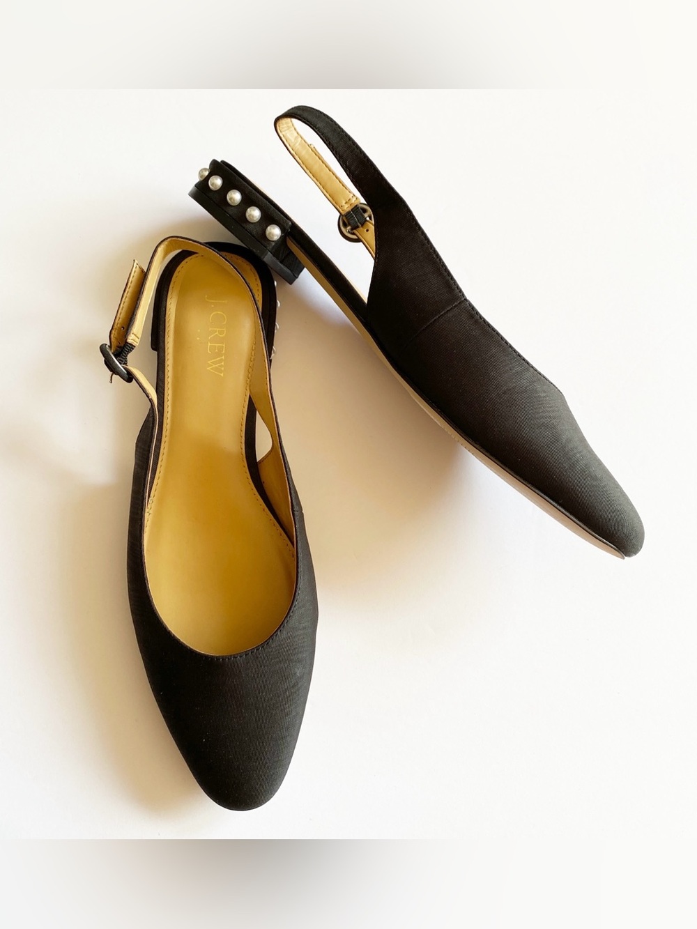 J. Crew Ballet Flats Shoes Women's Size 7.5 Black Pearl Heel Quiet Luxury Fancy
